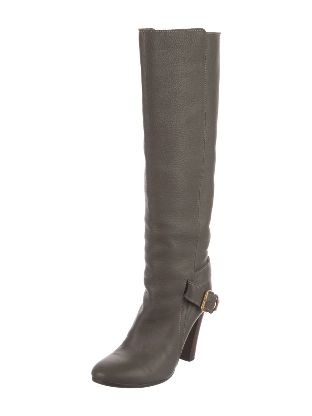 Chloe Tall Leather Buckle Knee-High Boots - Gray